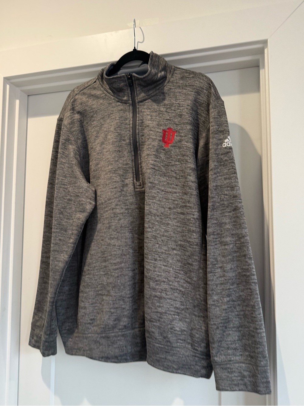Adidas Men's Gray Quarter-Zip Sweater with Indiana University Logo